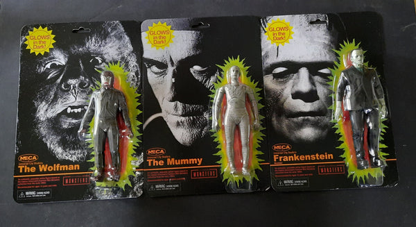 Wolfman,Frankenstein,Mummy Set of 3 Glow in the Dark Neca